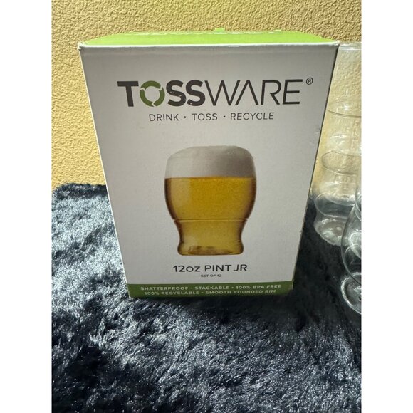 Tossware 12oz Pint Jr Clear Plastic Glasses Set Of 11- Shatterproof Recyclable - Picture 1 of 4